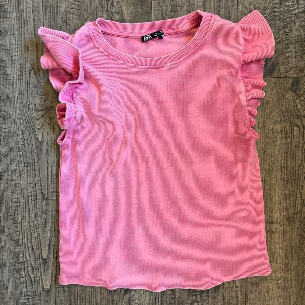 Zara Ruffle Flutter Sleeve Top- Bubblegum Pink- Large - Picture 2 of 3